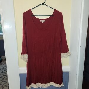 Women's Red Lace Trim Dres Size 1X